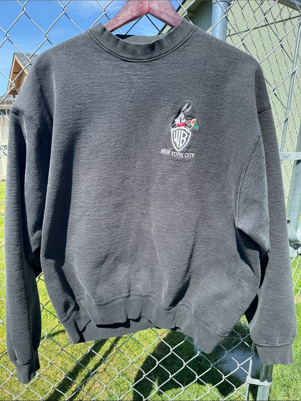 Vintage Warner Bros. Black Crewneck Sweatshirt with Embroidered Bugs Bunny